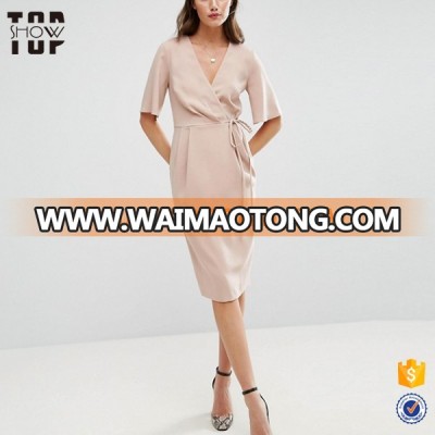 Alibaba express China women wrap dress tie side work dress