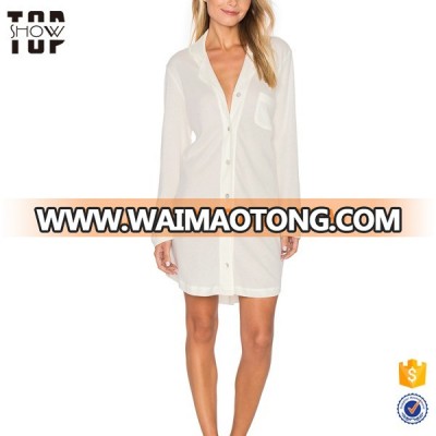 Guangzhou clothing manufacturer front button women's sleepwear plain white cotton nightshirts