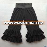 Bulk Wholesale Ladies Trousers Casual Young Women Black Ruffled Capris Pants with Fabric Waist WP452