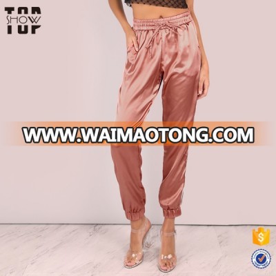 Best selling products 2017 in usa luxury skinny satin pants tapered joggers women