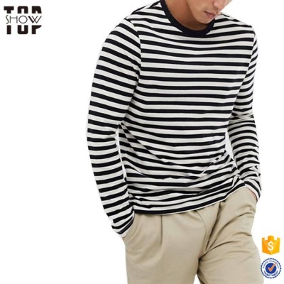 Clothes Custom Wholesale Black And White Stripe T-shirt Organic Cotton Long Sleeve T Shirt